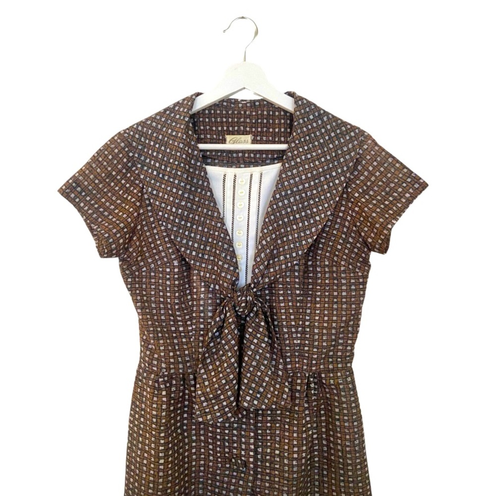 Vintage | 60’s Button Front Basket Print Day Dress